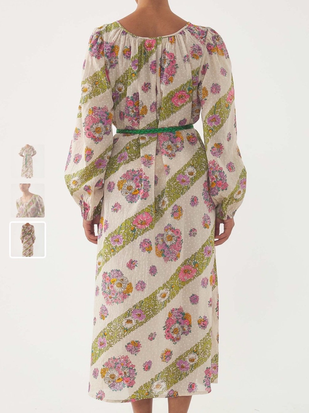 Antik Batik White Floral Midi Dress with Pink and Green Accents - Picture 2 of 10